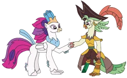 Size: 3105x1905 | Tagged: artist:supahdonarudo, captain celaeno, classical hippogriff, crystal pegleg, derpibooru import, ear piercing, handshake, hat, hippogriff, my little pony: the movie, parrot pirates, piercing, pirate, pirate hat, queen novo, safe, simple background, transparent background