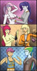 Size: 1920x3670 | Tagged: suggestive, artist:symptom99, derpibooru import, apple bloom, applejack, rainbow dash, rarity, scootaloo, sweetie belle, equestria girls, arm behind head, armpits, black underwear, blushing, bra, breast envy, breasts, busty apple bloom, busty sweetie belle, clothed female nude female, clothes, covered nipples, covering, covering breasts, cutie mark crusaders, delicious flat chest, embarrassed, female, females only, hand behind back, measuring, measuring tape, older, older apple bloom, older cmc, older scootaloo, older sweetie belle, partial nudity, pink underwear, polka dot underwear, scootaflat, siblings, sisters, sports bra, topless, underwear