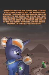 Size: 1406x2158 | Tagged: safe, artist:lightingbliss, derpibooru import, oc, oc:shadow window, oc:wandering sunrise, earth pony, pony, unicorn, fallout equestria, fallout equestria: dead tree, back cover, book, book cover, ciderfest, convention, cover, cutie mark, daughter, fallout, female, foe, hard back, mare, mother, pipbuck, print, printing, road, stable, wandering sunrise, wasteland