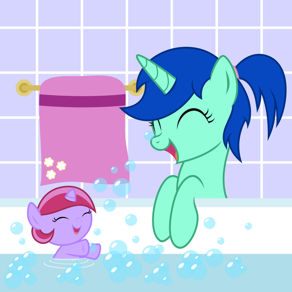 Size: 6500x6500 | Tagged: safe, artist:northernthestar, derpibooru import, oc, oc:lilac petal, oc:mint berry, unofficial characters only, pony, unicorn, absurd resolution, adorable face, baby, baby pony, bathtub, cute, female, mare, ocbetes