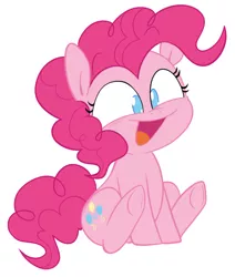 Size: 500x589 | Tagged: safe, artist:pinkiespresent, derpibooru import, pinkie pie, earth pony, pony, cute, diapinkes, female, mare, no pupils, open mouth, simple background, sitting, solo, white background