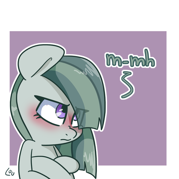 Size: 1500x1500 | Tagged: safe, artist:lou, derpibooru import, marble pie, earth pony, pony, blushing, bust, crossed hooves, cute, dialogue, eye clipping through hair, female, marblebetes, mare, solo