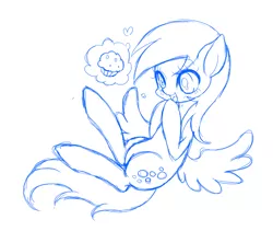 Size: 710x600 | Tagged: safe, artist:yuzuko, derpibooru import, derpy hooves, pegasus, pony, cute, derpabetes, female, food, heart, mare, monochrome, muffin, open mouth, solo, spread wings, that pony sure does love muffins, wings