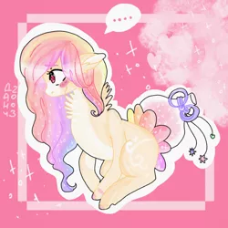 Size: 2048x2048 | Tagged: ..., abstract background, artist:pinkabutt, blushing, derpibooru import, ethereal mane, hair over one eye, oc, oc:samantha, original species, safe, solo, starry mane, unofficial characters only