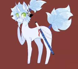 Size: 659x584 | Tagged: safe, artist:pinkabutt, derpibooru import, oc, unofficial characters only, pony, hair wrap, katana, raised hoof, simple background, solo, sword, tail wrap, weapon