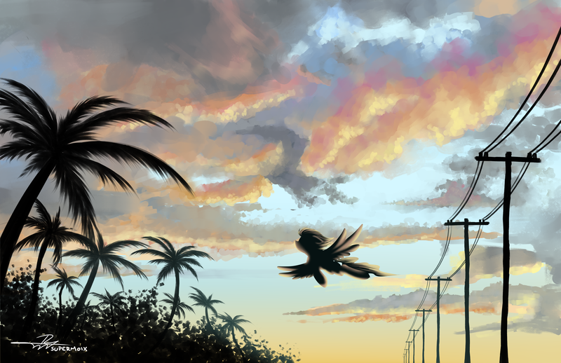 Size: 5100x3300 | Tagged: safe, artist:supermoix, derpibooru import, pegasus, pony, afternoon, cloud, cloudy, scenery, scenery porn, solo, sunset