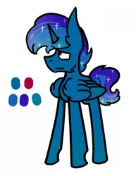 Size: 402x520 | Tagged: safe, artist:hunterthewastelander, derpibooru import, oc, unofficial characters only, alicorn, pony, alicorn oc, ethereal mane, galaxy mane, horn, male, reference sheet, simple background, solo, stallion, white background, wings