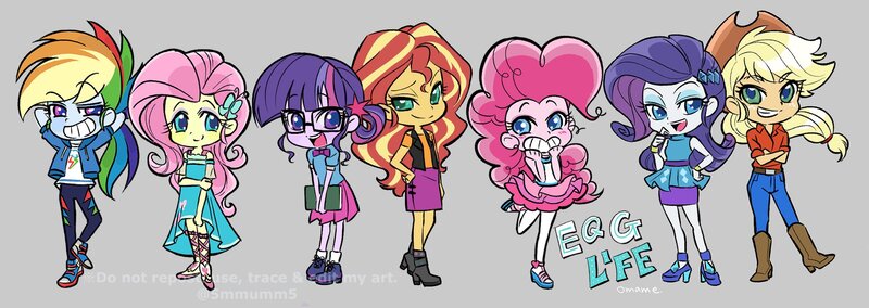 Size: 2048x727 | Tagged: safe, artist:5mmumm5, derpibooru import, applejack, fluttershy, pinkie pie, rainbow dash, rarity, sci-twi, sunset shimmer, twilight sparkle, equestria girls, my little pony: pony life, chibi, humane five, humane seven, humane six