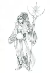 Size: 1200x1759 | Tagged: absolute cleavage, artist:maytee, book, breasts, cleavage, crossover, derpibooru import, elf ears, grayscale, human, humanized, monochrome, pencil drawing, ragnarok online, safe, sage, simple background, solo, staff, traditional art, twilight sparkle, white background