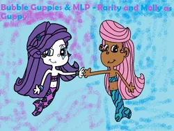 Size: 960x720 | Tagged: safe, artist:deboramonteiro123, derpibooru import, rarity, mermaid, equestria girls, bandeau, barely eqg related, belly button, bikini, bikini top, bracelet, bubble guppies, clothes, crossover, guppy, jewelry, logo, mermaid tail, mermaidized, mermarity, midriff, molly (bubble guppies), nick jr., nickelodeon, species swap, swimsuit