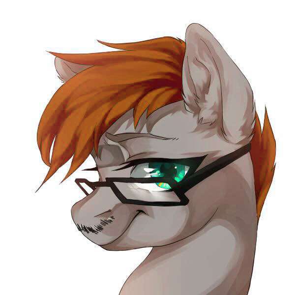 Size: 600x600 | Tagged: safe, artist:yuka, derpibooru import, oc, oc:skyson, unofficial characters only, earth pony, pony, beard, bust, facial hair, glasses, looking at you, male, portrait, simple background, smiling, solo, stallion, white background