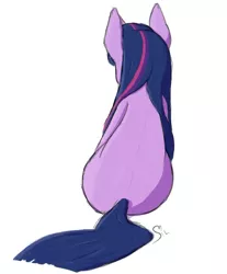 Size: 751x905 | Tagged: safe, artist:silshadnic, deleted from derpibooru, derpibooru import, twilight sparkle, pony, unicorn, female, looking away, mare, rear view, simple background, sitting, solo, unicorn twilight, white background