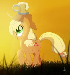 Size: 4000x4252 | Tagged: safe, artist:zidanemina, derpibooru import, applejack, earth pony, pony, the super speedy cider squeezy 6000, absurd resolution, balancing, cider, cowboy hat, cute, female, freckles, hat, i didn't learn anything, jackabetes, looking up, mare, scene interpretation, silly, silly pony, solo, stetson, who's a silly pony