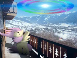 Size: 1024x768 | Tagged: safe, artist:bastbrushie, derpibooru import, fluttershy, rainbow dash, pony, irl, photo, ponies in real life, sonic rainboom