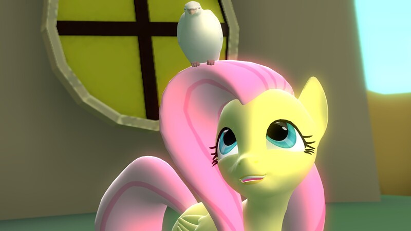 Size: 1600x900 | Tagged: safe, artist:bastbrushie, derpibooru import, fluttershy, bird, pegasus, pony, 3d, gmod