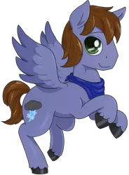 Size: 855x1163 | Tagged: safe, artist:t72b, derpibooru import, oc, oc:pat thundersnow, pegasus, pony, 2020 community collab, derpibooru community collaboration, male, neckerchief, rearing, simple background, smiling, solo, stallion, transparent background