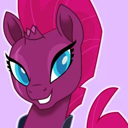 Size: 500x500 | Tagged: safe, artist:reapir, derpibooru import, tempest shadow, pony, unicorn, my little pony: the movie, broken horn, bust, eye scar, female, grin, horn, mare, movie accurate, scar, smiling, solo