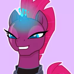 Size: 500x500 | Tagged: safe, artist:reapir, derpibooru import, tempest shadow, pony, unicorn, my little pony: the movie, broken horn, bust, eye scar, female, horn, lidded eyes, mare, movie accurate, scar, solo, sparking horn