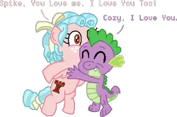 Size: 393x259 | Tagged: safe, artist:drypony198, derpibooru import, cozy glow, spike, dragon, pegasus, pony, a better ending for cozy, adorable face, cozybetes, cozylove, cozyspike, cute, daaaaaaaaaaaw, eyes closed, female, filly, funny, hug, male, shipping, spikabetes, straight