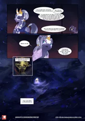 Size: 3541x5016 | Tagged: safe, artist:freeedon, artist:lummh, derpibooru import, oc, oc:appolonia, oc:selendis, pony, unicorn, comic:the lost sun, blizzard, collaboration, comic, female, filly, foal, gem, glowing eyes, horn, horn ring, image, magicorn, mare, patreon, patreon logo, png, ring, snow, snowfall, speech bubble, younger