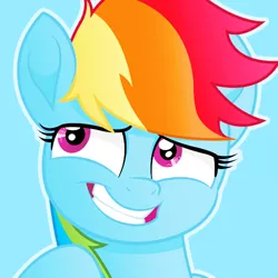 Size: 500x500 | Tagged: safe, artist:reapir, derpibooru import, rainbow dash, pegasus, pony, my little pony: the movie, bust, female, grin, mare, movie accurate, nervous, nervous grin, smiling, solo