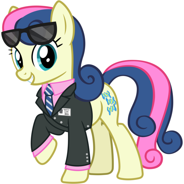 Size: 3200x3200 | Tagged: safe, artist:cheezedoodle96, derpibooru import, bon bon, sweetie drops, earth pony, pony, lyra and bon bon and the mares from s.m.i.l.e., my little pony chapter books, .svg available, adorabon, clothes, cute, female, id, identification card, looking at you, mare, necktie, raised hoof, s.m.i.l.e., secret agent sweetie drops, shirt, simple background, smiling, solo, suit, sunglasses, svg, transparent background, vector