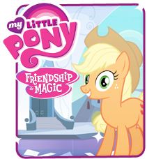 Size: 211x228 | Tagged: safe, derpibooru import, official, applejack, earth pony, pony, crystal empire, crystal palace, cute, jackabetes, looking at you, smiling, solo, website