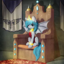 Size: 2048x2048 | Tagged: safe, artist:talidoom, derpibooru import, oc, oc:midnight dagger, bat pony, pony, aquila, bat pony oc, bat wings, crown, jewelry, regalia, throne, warhammer (game), warhammer 40k, wings