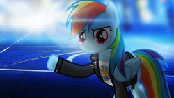 Size: 2444x1375 | Tagged: safe, artist:bastbrushie, artist:sebisscout1997, derpibooru import, rainbow dash, pegasus, pony, clothes, grand theft auto, greaser, jacket, lens flare, rebel, road, solo