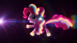 Size: 3840x2160 | Tagged: safe, artist:bastbrushie, derpibooru import, pinkie pie, earth pony, pony, lens flare, pink, rainbow power, solo, stars