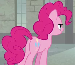 Size: 941x812 | Tagged: safe, derpibooru import, screencap, pinkie pie, earth pony, pony, the last laugh, balloonbutt, butt, cropped, female, mare, plot, rear view, solo
