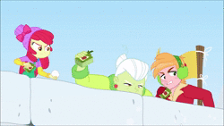 Size: 1920x1080 | Tagged: safe, derpibooru import, screencap, apple bloom, big macintosh, granny smith, pinkie pie, sunset shimmer, equestria girls, equestria girls series, holidays unwrapped, spoiler:eqg series (season 2), animated, apple bloom's bow, apple cider, bow, brother and sister, clothes, earmuffs, female, flag, hair bow, jacket, male, outdoors, ramekin, saving pinkie's pie, siblings, snow, snow fort, snowball, snowball fight, souffle, sound, webm, winter hat, winter jacket, winter outfit