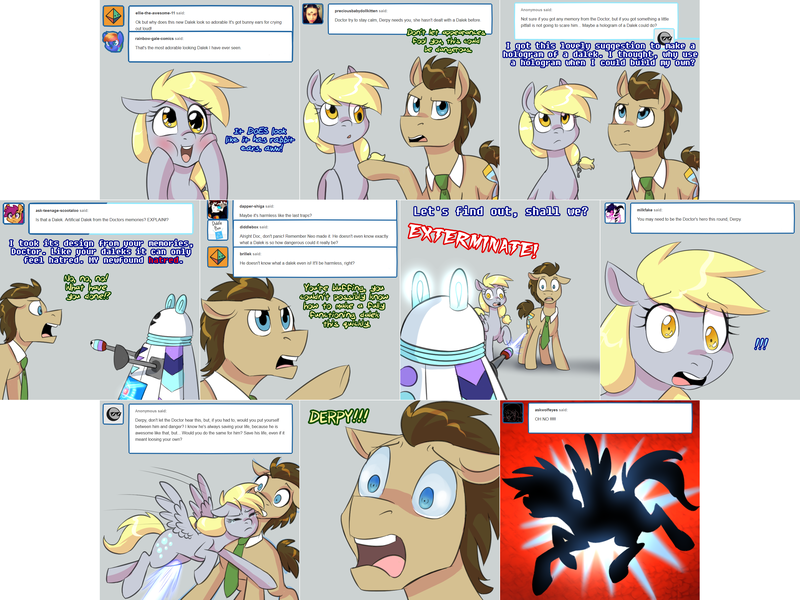 Size: 3006x2254 | Tagged: safe, artist:jitterbugjive, derpibooru import, derpy hooves, doctor whooves, time turner, pony, lovestruck derpy, dalek, doctor who