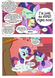 Size: 868x1228 | Tagged: annoyed, applejack, artist:dziadek1990, comic, comic:sunny day, conversation, derpibooru import, dialogue, dungeons and dragons, edit, edited screencap, excited, golden oaks library, in character, library, look before you sleep, mud mask, pen and paper rpg, rarity, rpg, safe, screencap, screencap comic, slice of life, table, tabletop game, text, twilight sparkle, yelling