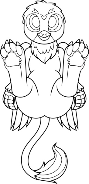 Size: 6400x13118 | Tagged: safe, alternate version, artist:dailevy, artist:parclytaxel, derpibooru import, part of a set, gabby, gryphon, absurd resolution, black and white, explicit source, featureless crotch, female, grayscale, looking at you, monochrome, on back, paws, simple background, solo, .svg available, transparent background, underpaw, vector