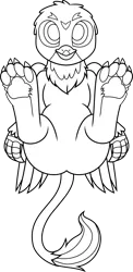 Size: 6400x13118 | Tagged: safe, alternate version, artist:dailevy, artist:parclytaxel, derpibooru import, part of a set, gabby, gryphon, absurd resolution, black and white, explicit source, featureless crotch, female, grayscale, looking at you, monochrome, on back, paws, simple background, solo, .svg available, transparent background, underpaw, vector