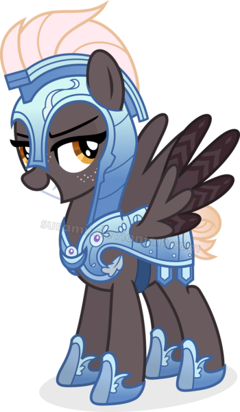 Size: 5032x8620 | Tagged: safe, artist:suramii, derpibooru import, oc, oc:night vision, pegasus, pony, absurd resolution, armor, colored wings, crystal guard armor, female, freckles, image, mare, multicolored wings, png, simple background, solo, transparent background, wings