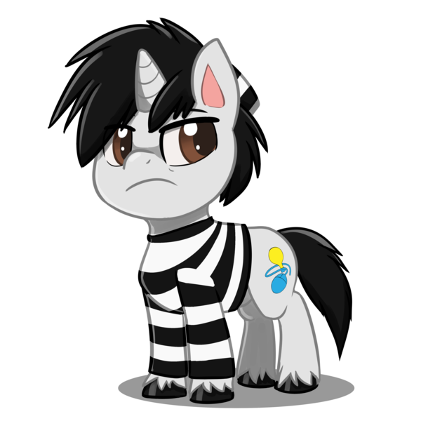 Size: 4093x4093 | Tagged: safe, artist:jcosneverexisted, derpibooru import, oc, oc:creative flair, unofficial characters only, pony, adventures of flair, my little pony: pony life, angry, clothes, male, prison outfit, prison stripes, simple background, solo, stallion, transparent background, unshorn fetlocks