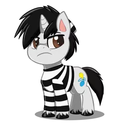 Size: 4093x4093 | Tagged: safe, artist:jcosneverexisted, derpibooru import, oc, oc:creative flair, unofficial characters only, pony, adventures of flair, my little pony: pony life, angry, clothes, male, prison outfit, prison stripes, simple background, solo, stallion, transparent background, unshorn fetlocks