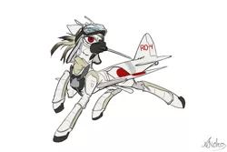 Size: 1500x1000 | Tagged: safe, artist:andromailus, derpibooru import, oc, unofficial characters only, original species, plane pony, pony, katana, mitsubishi a6m zero, plane, roundel, samurai, simple background, solo, sword, weapon, white background