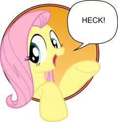 Size: 993x1024 | Tagged: safe, artist:masem, derpibooru import, edit, idw, fluttershy, pony, bad advice fluttershy, exploitable meme, female, heck, idw showified, low effort, mare, meme, solo, speech bubble, swearing, swearyshy, vulgar