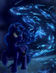 Size: 783x1021 | Tagged: safe, artist:com3tfire, derpibooru import, princess luna, alicorn, pony, digital art, nebula, night, scenery, solo, space, stars