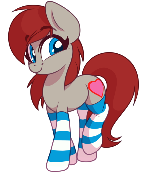 Size: 2366x2839 | Tagged: safe, artist:sharemyshipment, derpibooru import, oc, oc:ponepony, unofficial characters only, earth pony, pony, clothes, happy, heart, simple background, socks, solo, stockings, striped socks, thigh highs, transparent background