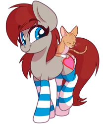 Size: 2366x2839 | Tagged: safe, alternate version, artist:sharemyshipment, derpibooru import, oc, oc:ponepony, unofficial characters only, cat, earth pony, pony, clothes, female, happy, heart, mare, simple background, sleeping, socks, solo, stockings, striped socks, thigh highs, transparent background