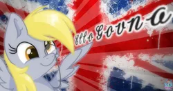 Size: 1821x965 | Tagged: safe, artist:rainbow eevee, derpibooru import, derpy hooves, pegasus, pony, britain, british, cute, derp, england, female, flag, solo, united kingdom, wallpaper