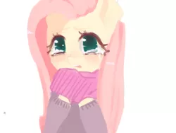 Size: 1280x960 | Tagged: safe, artist:marinakirby, derpibooru import, fluttershy, pony, clothes, crying, cute, female, mare, open mouth, sad, sadorable, scarf, shyabetes, simple background, solo, sweater, sweatershy, white background