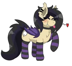Size: 1114x1024 | Tagged: safe, artist:darkwolfhybrid, derpibooru import, oc, oc:darkius wolficus, unofficial characters only, bat pony, pony, :p, bat pony oc, bat wings, blushing, chest fluff, clothes, collar, cute, ear fluff, ear freckles, ear piercing, freckles, happy, piercing, simple background, socks, solo, striped socks, tongue out, transparent background, wings