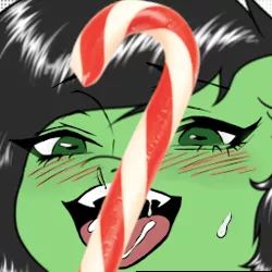 Size: 256x256 | Tagged: suggestive, derpibooru import, edit, editor:luzion, oc, oc:anonfilly, blushing, candy, candy cane, cum, cum in mouth, female, filly, food, open mouth