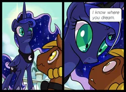 Size: 1438x1060 | Tagged: safe, artist:docwario, derpibooru import, edit, editor:i-shooped-a-pwny, princess luna, oc, oc:lump sum, alicorn, earth pony, pony, comic, cropped, dialogue, digital art, female, male, mare, stallion, threat