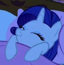 Size: 907x923 | Tagged: safe, derpibooru import, screencap, rarity, pony, unicorn, look before you sleep, :t, bed, cropped, cute, eyes closed, female, happy, mare, pillow, raribetes, sleeping, smiling, solo